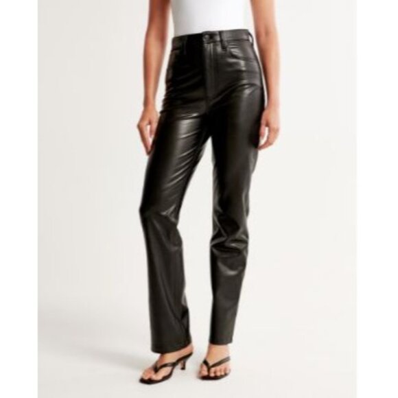 Abercrombie & Fitch Size 27 Short 90's Straight High Rise Faux Leather Pants - Picture 2 of 13
